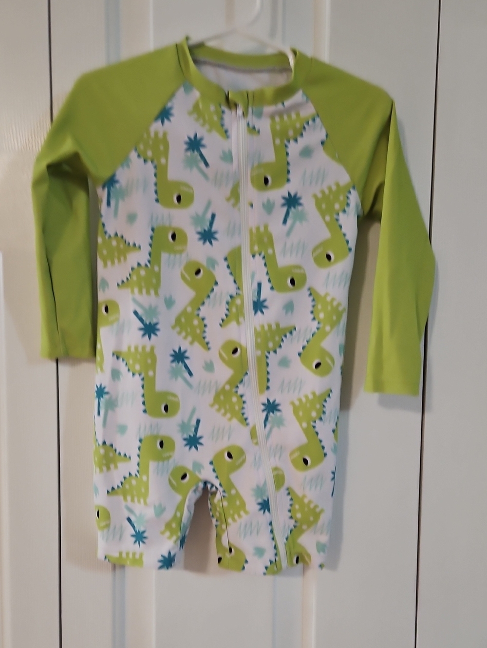 SHEIN Lime & White Dinosaur Print One-Piece Rash Suit